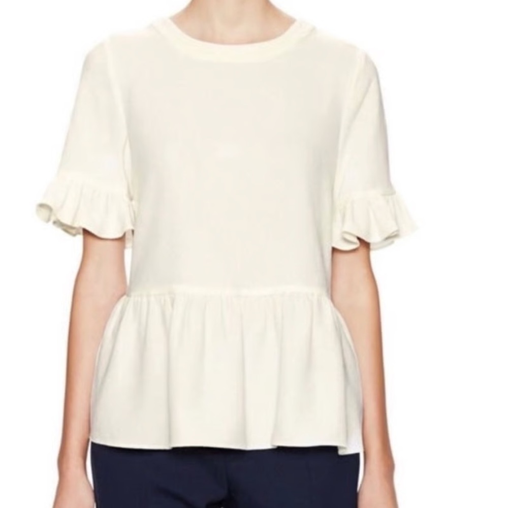 Kate Spade Linda Top Cream Ruffle Hem Short Sleeve Size S NWT